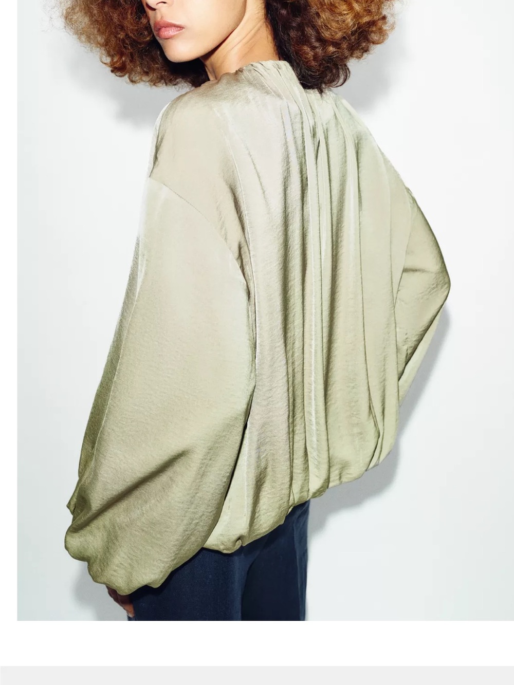Zara NWT Light Sage green balloon sleeve fluid Bomber jacket - Picture 7 of 13